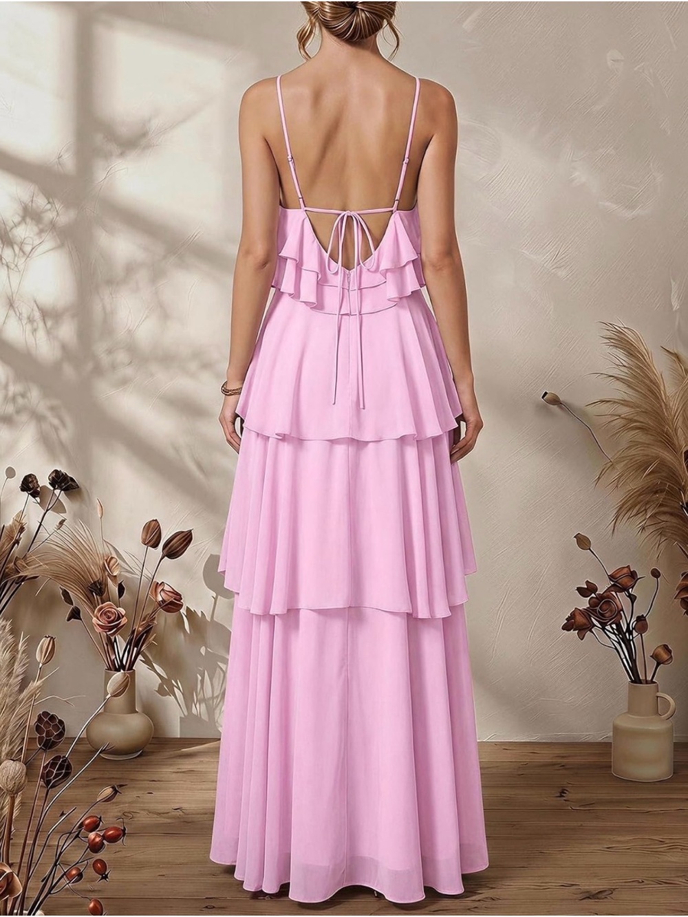 Romantic Layered Ruffle Maxi Dress in Light Pink - Picture 2 of 5
